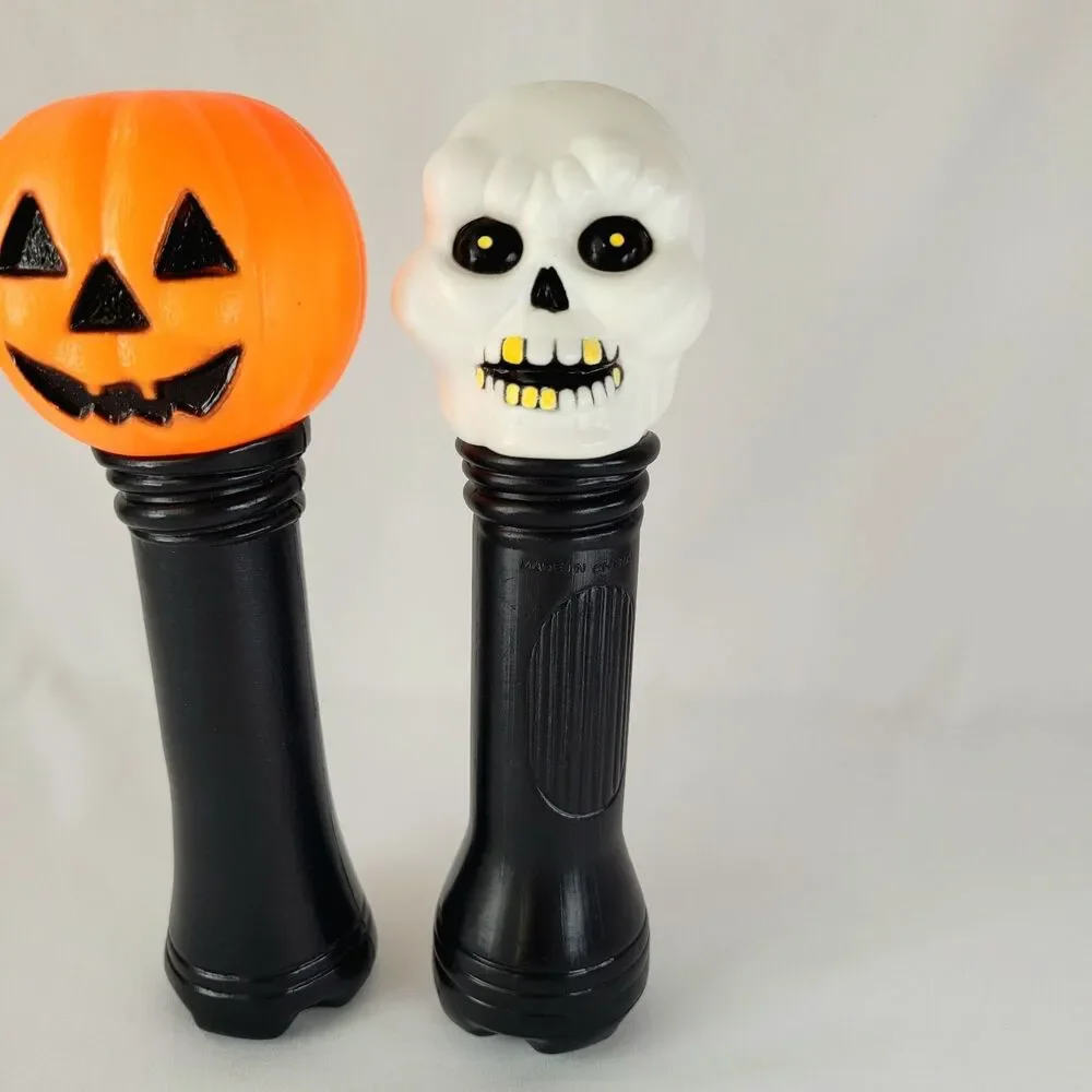 Vintage Halloween Blow Mold Flashlight Skull Pumpkin Trick Or Treat Blinky 90s